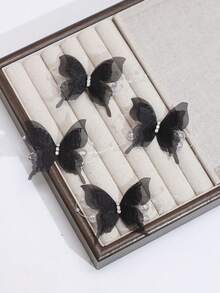 4件套女士发饰，蝴蝶发夹，高端优雅蝴蝶侧夹，甜美可爱公主侧夹，珍珠链蝴蝶刘海夹，优雅半扎蝴蝶头饰 - 彩色 - 查看 3