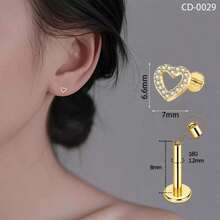 1 chiếc khuyên tai nhỏ hình trái tim rỗng tối giản, chất liệu hợp kim đồng đính đá Zirconia, thích hợp cho sụn tai, vành tai, môi, khuyên môi dạng vít, quà tặng trang sức cho nữ. - Nhiều màu - Xem 2