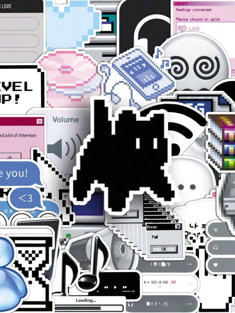50pcs Retro Tech Stickers, Cartoon Hacker Stickers, 80s 90s Vintage Stickers, Waterproof Vinyl Stickers, Bulk Pack For Water Bottles, Skateboards, Luggage, Laptops, Bumpers, Party Supplies - B - Xem 1