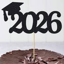 1个2026毕业闪光蛋糕装饰，闪亮金色毕业帽派对装饰，适用于高中和大学庆祝活动，祝贺毕业甜点桌摆件 - 畢業單層大數字 - 查看 9