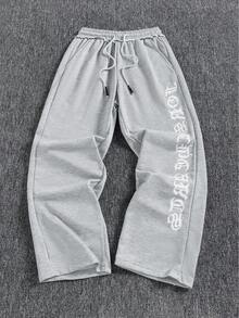 男士休闲运动裤，宽松直筒裤型，垂感好，居家休闲和户外活动皆宜。情侣送礼佳品。100% 涤纶面料，抽绳腰带方便调节。多种颜色可选。春季款 - 淺灰色 - 查看 2