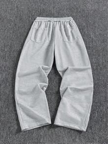 男士休闲运动裤，宽松直筒裤型，垂感好，居家休闲和户外活动皆宜。情侣送礼佳品。100% 涤纶面料，抽绳腰带方便调节。多种颜色可选。春季款 - 淺灰色 - 查看 3