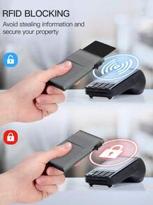 男士超薄鋁合金 RFID 防盜錢包 - 極簡純色多功能男士錢包，附自動彈出卡槽與鈔票夾，金屬卡夾適用於信用卡/身分證/現金，男士生日情人節父親節禮物 - 灰色 - 查看 4