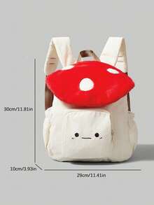 Fashionable Cute Minimalist Backpack, Casual Large Capacity Color Block Cartoon Multi-Functional Backpack, Unique Design Multi-Pocket Everyday Mushroom Bag, Suitable For Students, Daily Outings And Travel - Red - View 2