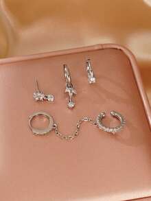 3件套精致立方氧化锆耳环，夹式耳环，适合日常佩戴、派对和各种活动 - 銀色 - 查看 3