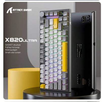 X820Ultra 三模式 RGB 无线游戏键盘，带显示屏，支持热插拔，蓝牙连接，电竞专用