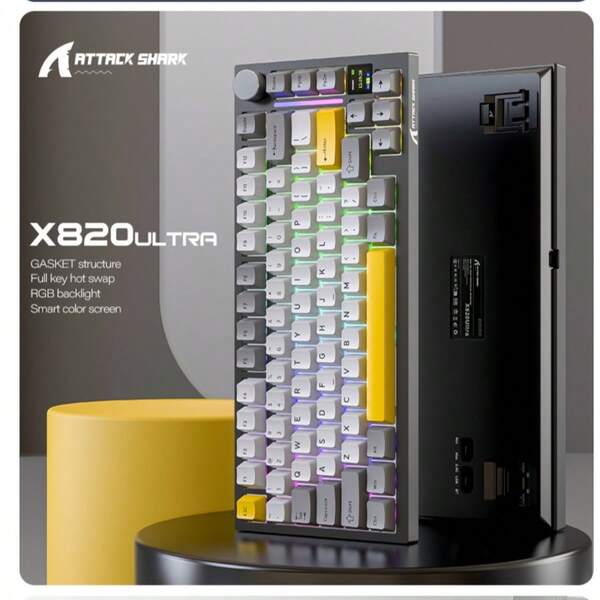 X820Ultra 三模式 RGB 无线游戏键盘，带显示屏，支持热插拔，蓝牙连接，电竞专用