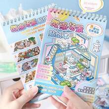 1pc Static Micro Landscape Sticker Book, Anime Stickers, Includes 12pcs Pet Stickers, 8pcs Scene Cards And 2pcs Reference Images, DIY Scrapbook And Decorative Craft Supplies, Suitable For Scene Simulation Modeling And Mini House Making, Easter And Back To School Gift - Rectangle - View 3