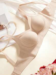 1pc Women's Wireless Seamless Comfortable Simple Pink Casual Everyday Bra Wireless - Pink - View 10