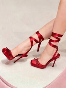 Early Spring New French Bow Tie Strap Sandals Women High Heels Ballet Style Red Bottom Gorgeous Sandals - Red - View 4