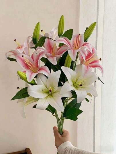 1/5 Pcs, 25.6" Artificial Long Stem Lilies, Double Head Lilies, For Home Decor, Bedroom Living Room Decor, Dining Table Centerpieces, Vase Decor, Wedding Decor, Bouquets, Outdoor Garden Decor, Party Decor, Yard Decor, Anniversary Gifts, Valentine's Day Gifts, Birthday Gifts
