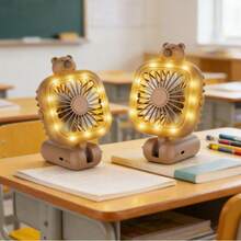 Capybara Portable Fan | Features LED Ambient Lighting | Foldable Design | Three Speed Settings | Portable Table Fan For Student Housing And Office Use - B - View 2