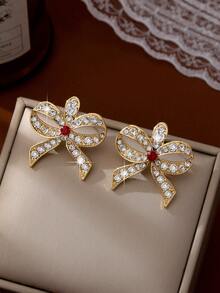 1对经典优雅休闲时尚水钻蝴蝶结耳钉（女士款） - 彩色 - 查看 3