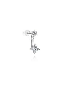 1 đôi bông tai bạc 925 tinh tế hình cỏ bốn lá đính đá Moissanite, có thể điều chỉnh độ cao, không gây dị ứng, thích hợp làm quà tặng cho nữ và bé gái, đeo hàng ngày, dự tiệc, đám cưới. - Bạc - Xem 8