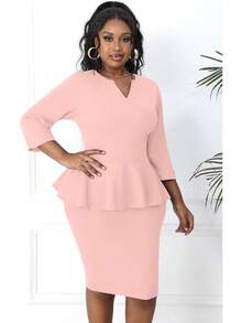 Plus Size Vintage Peplum Pencil Dress For Work Or Church - 粉色 - 查看 8