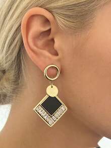 1对经典几何微镶嵌耳环，时尚百搭 - 彩色 - 查看 3