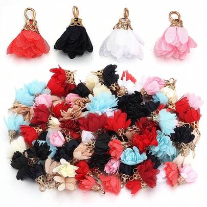 20个/包雪纺耳环吊坠，20毫米复古优雅多色花朵流苏耳环配件，吊坠项链DIY手工材料