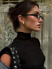 A Lady's Full-Frame Oval Retro-Style Glasses With Transparent Lenses, Suitable For Daily Use, Commuting And Valentine's Day Study - Multicolor - View 3