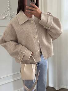 Elegant Loose Fit Women's Winter Jacket - Apricot - View 1