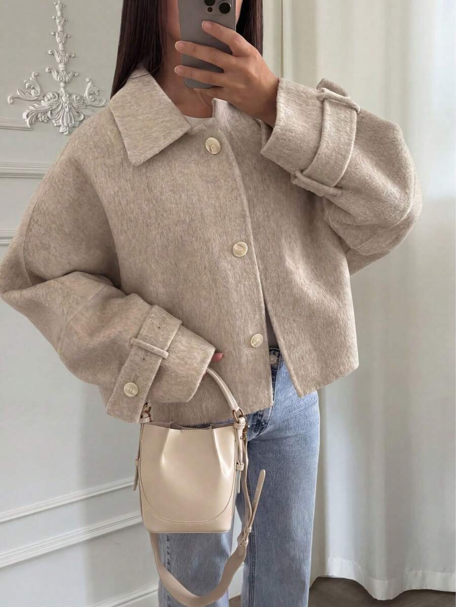 Elegant Loose Fit Women's Winter Jacket - Apricot - View 1