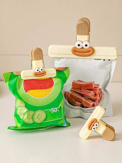 2/4/6pcs Cute Cartoon Sealing Clips, Plastic Creative Sealing Clip With Sticker, Clamp For Food And Snack Bag, Reusable Potato Chip Bag Clips, Heavy-Duty Plastic Seals For Food Storage, Kitchen Gadgets, Home Storage And Organization