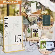 6 Pack 5x7 Inch Clear Acrylic Sign Holders, Double-Sided Gold Display Stand Picture Frames For Table Numbers, Menus, Flyers, Weddings, And Offices - 5吋 x 7吋 - 6個裝 - 查看 3