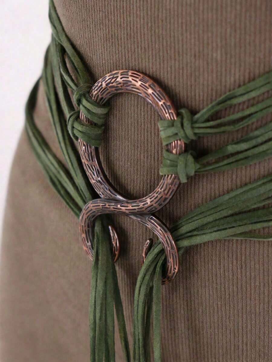 1pc Long Rope Knotted Waist Belt, Women's Nordic Witch Waist Chain, Troll Diagonal Waist Belt, Accessory, Suitable Bohemian Style Dresses - A - 查看 1