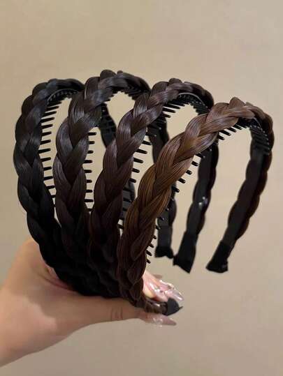 New Fishbone Braid Headband With Comb Teeth, High Crown, Vintage Non-Slip Hair Accessory For Covering White Hair