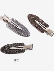 3件套优雅闪亮醋酸纤维无缝刘海夹，精致发饰 - 灰色 - 查看 6