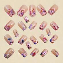 24pcs Spring 3D Relief Medium Length European Square Nail Patch European And American Fashion Nail Patch Detachable - 123 - 查看 3