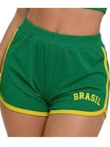 Conjunto Cropped Brasil Torcedora Estampa Bandeira Top + Short Look Copa Verão Feminino - Verde Estampa Grande Brasil - Visão 4