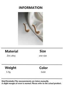 一对性感夸张的金色几何造型耳环，包含羽毛、S形、不对称水滴形、蝴蝶结、镂空圆环、几何线条、不对称圆形吊坠、锥形吊坠、花朵吊坠等多种造型，合金电镀简约长款耳环，百搭设计提升您的时尚品味，适合日常佩戴和派对场合，专为优雅迷人的女性打造。 - 金色 - 查看 5