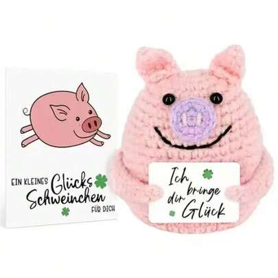 1 件可爱钩织小猪玩偶：这只迷你针织小猪配有一张温馨的卡片，上面写着“我给你带来好运”。这是一种传递正能量、缓解压力的有趣方式。非常适合作为以猪为主题的礼物，一定会让人会心一笑。