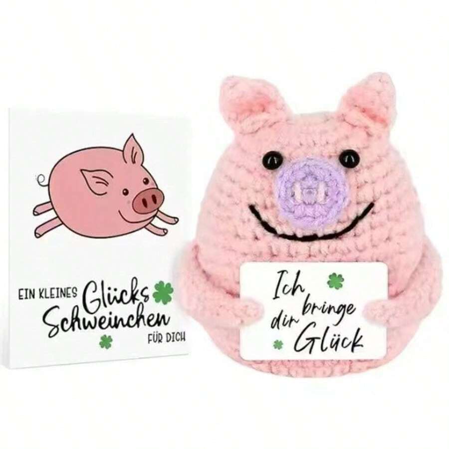 1 件可爱钩织小猪玩偶：这只迷你针织小猪配有一张温馨的卡片，上面写着“我给你带来好运”。这是一种传递正能量、缓解压力的有趣方式。非常适合作为以猪为主题的礼物，一定会让人会心一笑。 - 彩色 - 查看 1
