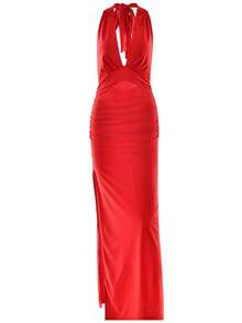 Vestido halter sin espalda, ropa sexy de mujer para otoño, para fiestas, bodas, cumpleaños, clubes, Navidad, conciertos de música country, vida nocturna - Rojo - Ver 6