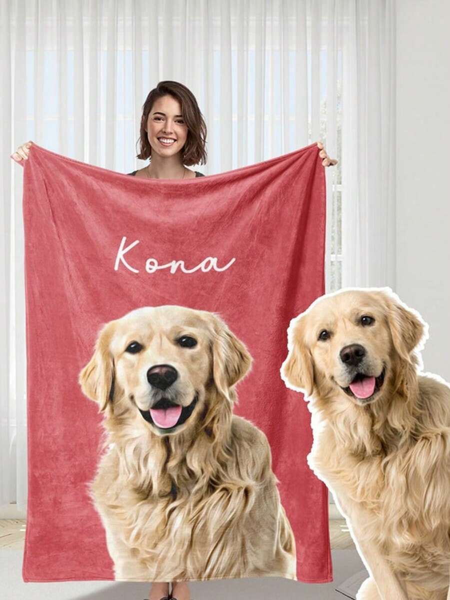 Manta con retrato de mascota personalizado: Regalo personalizado de franela para mamá de perro/gato - Multicolor - Ver 1