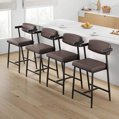 Contenedor moderno de altura de los taburetes de la barra Conjunto de 2 o 4, taburetes de la barra con respaldo de madera, asiento tapizado más amplio, reposapiés de metal - Fácil de Montar (Incluye Piezas), perfecto para la isla de la cocina, la barra del hogar