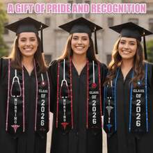 Nursing RN Graduation Stoles With Glitter Ribbon Trim, Graduation Sash Nurses School Gifts, 70 Inch - Nhũ hồng lấp lánh - Xem 3