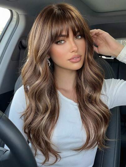 24 Inch Long Wavy Wigs With Bangs Dark Roots Brown Wigs For Women Brown Ombre Hair With Blonde Wigs,Heat-Resistant Synthetic Wigs For Daily Party Cosplay Wigs,Gifts For Girlfriends For Party Costume Daily Wear Music Festival Colorful Wigs Perfect For Daily Holiday Travel Wear For Halloween And Christmas New Year Carnival Music Festival Cosplay ,Gifts For Girls,Summer Graduation Gifts,Ready-Made Gifts,Halloween Christmas Gifts