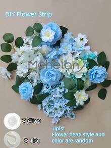 MEHELANY 30个蓝色悬挂花环装饰，DIY花帘材料，人造花吊坠装饰，适用于悬挂花墙背景、婚礼生日派对室内装饰、毕业典礼家居花园春夏婚礼拱门墙面装饰（DIY花环套装）（花头直径随机3-8厘米） - 藍色 - 查看 9