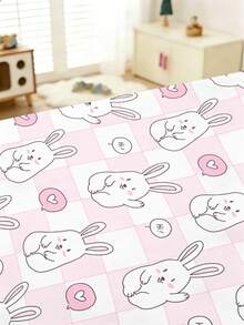 1PC Baby Bedding, Cute Rabbit Pattern Baby Single Bed Sheet With 110g Pink Checkered Background, Polyester Material, Digital Printing, Suitable For Baby Holiday Gifts, Bedroom Baby Crib In All Seasons, No Pillowcase - Multicolor - View 3