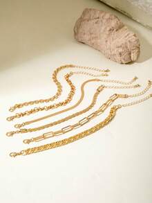 imoli 6pcs/Set Fashion Minimalist Basic Summer Flat Snake Chain Bracelet Set, Suitable For Women As Beach Holiday, Gathering With Friends, Daily Wear Jewelry Gift - 30757-bra-g - View 5