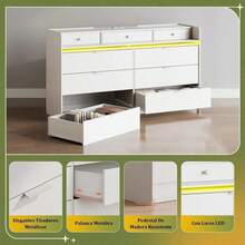 Cómoda Grande De 9 Cajones Con Luz Led Y Tomas De Corriente,Comoda Cajonera para Recamara, Mueble Organizador Cajonera con 9 Cajones,Tablero de MDF - Blanco - Ver 5