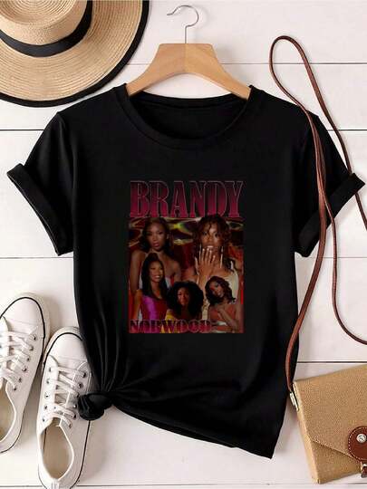 T-shirt femme imprimé Brandy Norwood, t-shirt, Pull-shirt en coton, manches longues ou courtes