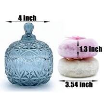 Luxury 4 Inch Glass Powder Container With 2 Soft Puffs For Loose Powder - 1 Puff beige 1 lazo rosa con corona-gris azul - Ver 7