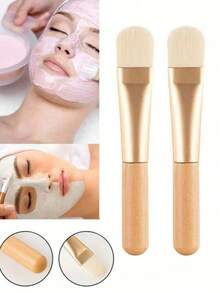 2支装面膜刷 扁平刷 洁面护肤美妆蛋 粉底遮瑕刷 美妆工具 - 米色 - 查看 1