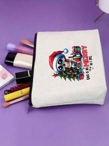 1pc Reusable Canvas Bag With Cute Pattern, Pencil Case, Handheld Large Capacity Student Textbook & Assignment Storage Bag, Subject Organizer File Folder, Zipper Document Pouch, Cosmetic Bag - Multicolor - View 12