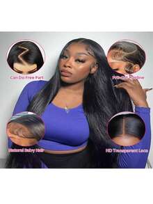 200% Ultra High Density Wear And Go Glueless Straight Wig - 13x4 HD Lace Front Human Blended Hair, Pre-Plucked & Pre-Cut Drawstring Wig , Beginner Friendly, No Glue & Ready To Wear - Natural & Black - View 8