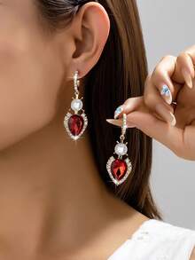 1对心形休闲百搭耳环（女士款） - 彩色 - 查看 7