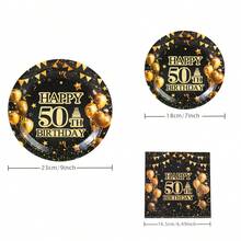 Bộ đồ dùng ăn uống dùng một lần cho tiệc sinh nhật lần thứ 50, đĩa giấy 7/9 inch, khăn ăn, thích hợp cho các buổi họp mặt gia đình, tiệc tiết lộ giới tính, lễ kỷ niệm, sinh nhật, đám cưới, tiệc tùng, dã ngoại. - Nhiều màu - Xem 2